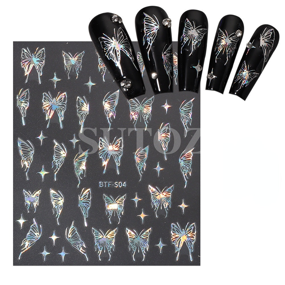 Wholesale Liquid Metal Butterfly Plastic Nail Stickers